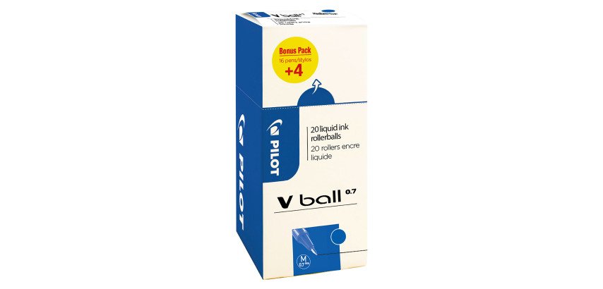 Pack 16 stylos roller PILOT V-BALL 0.7 mm capuchon + 4 offerts