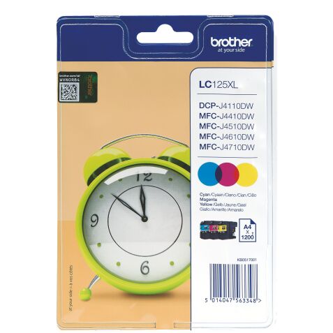 Brother LC125XL Pack de 3 cartouches couleurs haute capacité pour imprimante jet d'encre