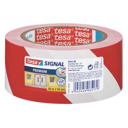 Cinta adhesiva PVC de señalisation Tesa rojo y blanco 66 m x 50 mm.