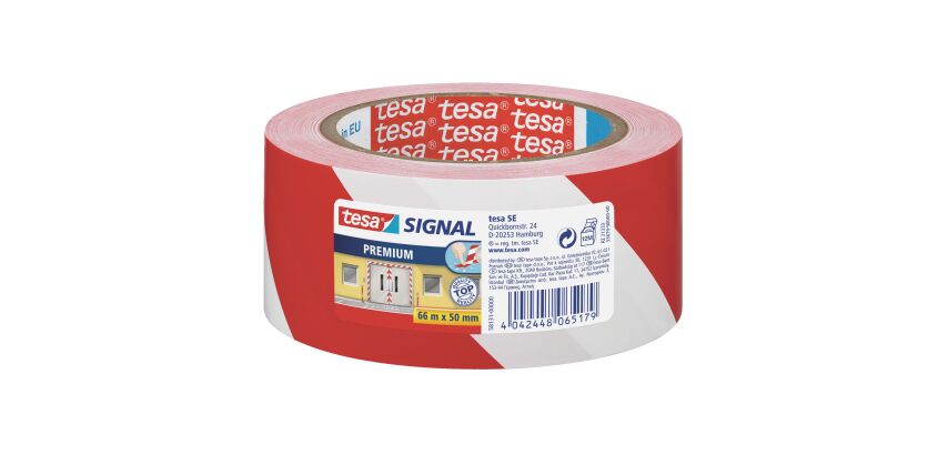 Ruban adhésif de marquage Tesa PVC 50 mm x 66 m - Rouge et blanc
