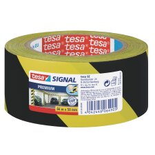 Signaleringsplakband Tesa PVC 50 mm x 66 m - geel en zwart