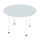 Table ronde 120 cm plateau blanc pieds tubes Essens