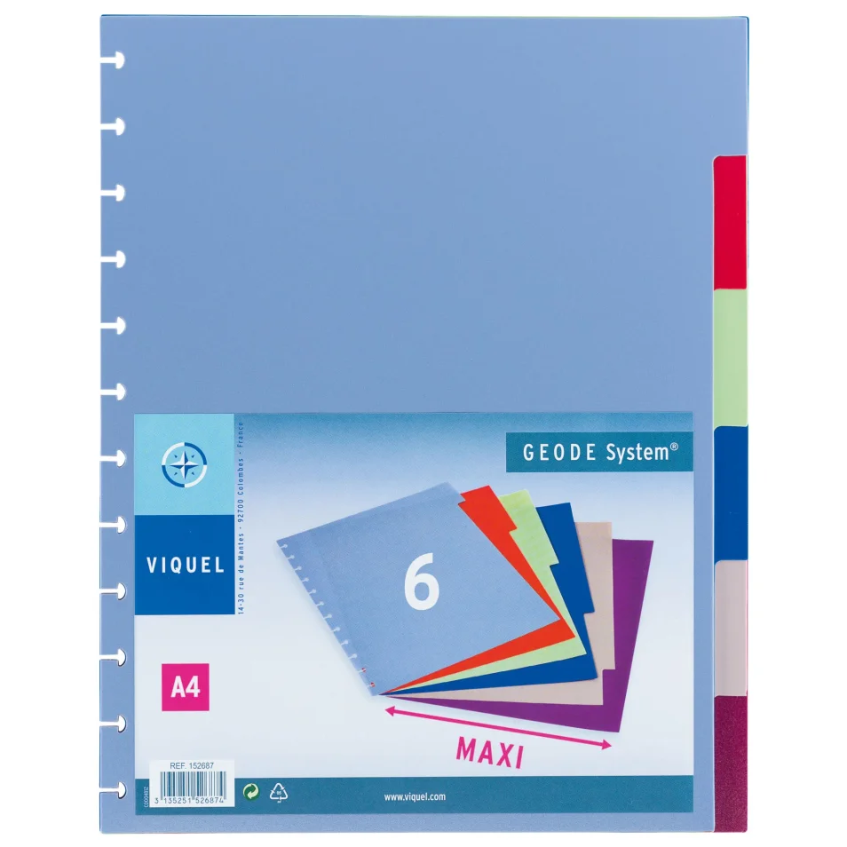 Intercalaires personnalisables a4 maxi 12 positions en plastique essentiel  multicolore Viquel