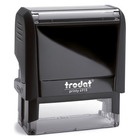 Trodat Printy 4915 sello con texto personalizado 8 líneas 70 x 25 mm monocromo carcasa negra