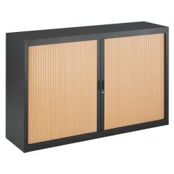 Armoire basse à rideaux démontables décor bois Largeurs spécifiques 100 x 160 cm anthracite-hêtre