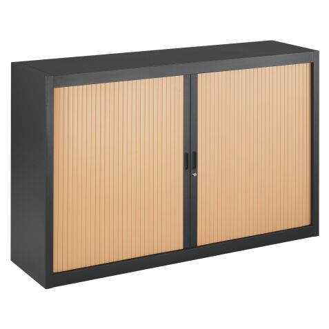 Armoire basse à rideaux démontables décor bois Largeurs spécifiques 100 x 160 cm corps anthracite