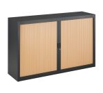 Armoire basse à rideaux démontables décor bois Largeurs spécifiques 100 x 160 cm corps anthracite