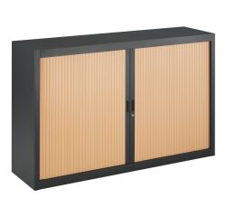 Armoire basse à rideaux démontables décor bois Largeurs spécifiques 100 x 160 cm anthracite-hêtre