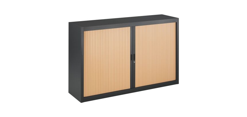 Armoire basse à rideaux démontables décor bois Largeurs spécifiques 100 x 160 cm corps anthracite