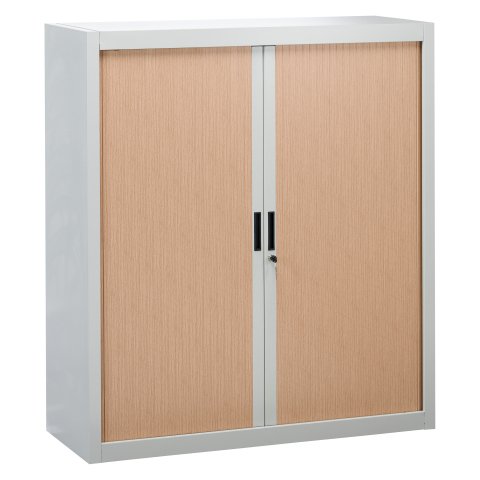 Armario de oficina metálico desmontable Bruneau Alt. 136 x An. 120 cm gris con persianas haya