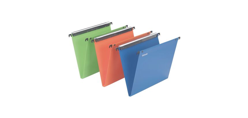 Dossier suspendu plastique Esselte pour tiroirs fond 15 mm à bouton pression - couleurs assorties