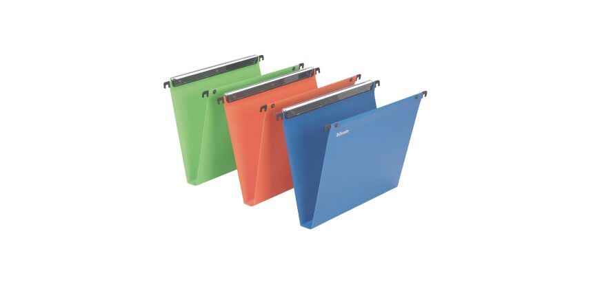 Dossier suspendu plastique Esselte pour tiroirs fond 30 mm à bouton pression - couleurs assorties