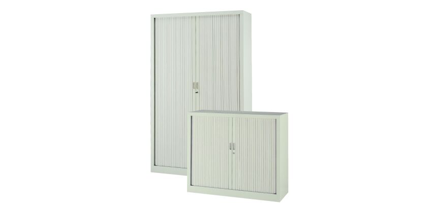 Pack armoires métal à rideaux Généric H 198 cm gris clair 1 achetée = 1 armoire H 100 cm offerte