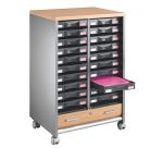Dessertes mobile aluminium - rideaux hêtre Multiclass 20 tiroirs