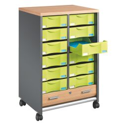 Dessertes mobile anthracite - rideaux hêtre Multiclass 12 tiroirs