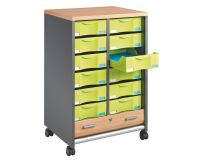 Dessertes mobile anthracite - rideaux hêtre Multiclass 12 tiroirs