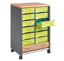 Dessertes mobile anthracite - rideaux hêtre Multiclass 12 tiroirs