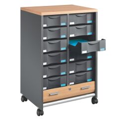 Mueble auxiliar movil Multiclass antracita/haya - 12 cajones antracita