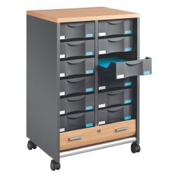 Dessertes mobile anthracite - rideaux hêtre Multiclass 12 tiroirs