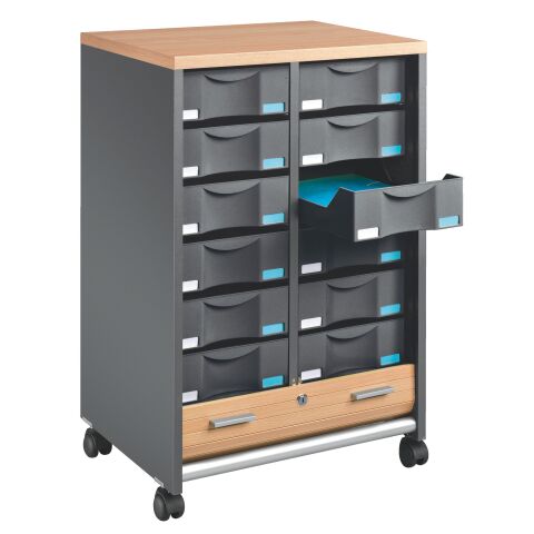 Mueble auxiliar movil Multiclass antracita/haya - 12 cajones antracita