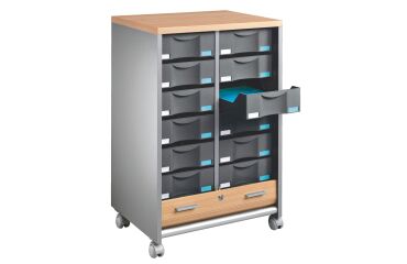 Mueble auxiliar móvil Multiclass aluminio/haya - 12 cajones antracita