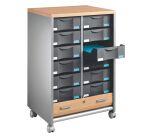 Dessertes mobile aluminium - rideaux hêtre Multiclass 12 tiroirs