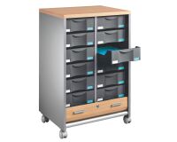 Dessertes mobile aluminium - rideaux hêtre Multiclass 12 tiroirs