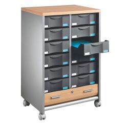 Mueble auxiliar móvil Multiclass aluminio/haya - 12 cajones antracita