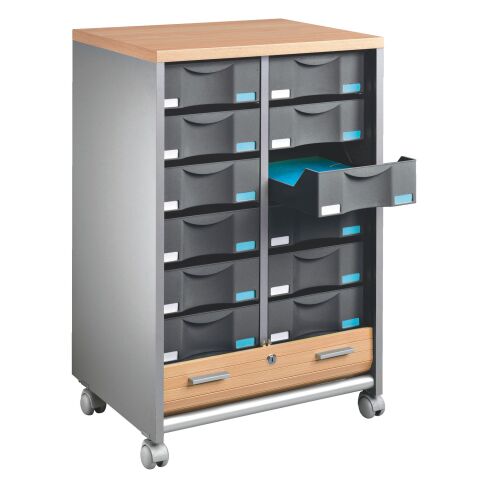 Mueble auxiliar móvil Multiclass aluminio/haya - 12 cajones antracita