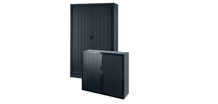 Pack armoires métal à rideaux Généric H 198 cm gris anthracite 1 achetée = 1 armoire H 100 cm offerte