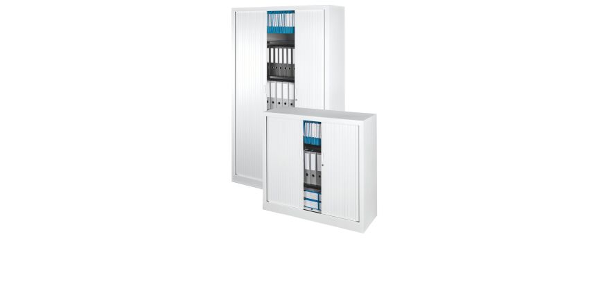 Pack armoires métal à rideaux Généric H 198 cm blanche : 1 achetée = 1 armoire H 100 cm offerte