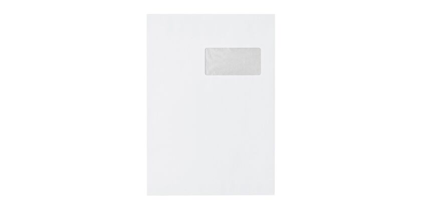 Omslag wit velijn 229 x 324 mm Bruneau 90 g met venster 50 x 100 mm - Doos van 250