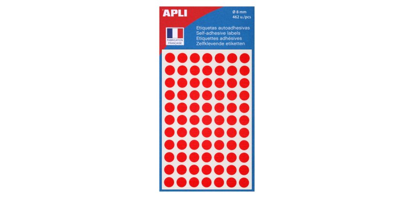 Pastilles adhésives Ø 8 mm couleurs - Pochette de 462 gommettes
