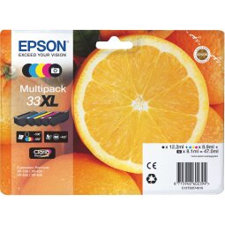 Set van 4 cartridges Epson 33XL zwart + kleur, hoge capaciteit voor inkjetprinter