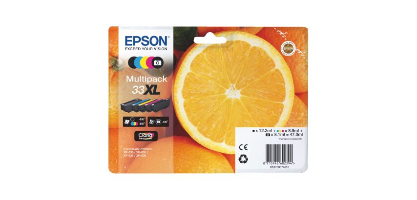 Epson 33XL Pack cartouche noire + noire photo + 3 couleurs haute capacité pour imprimante jet d'encre