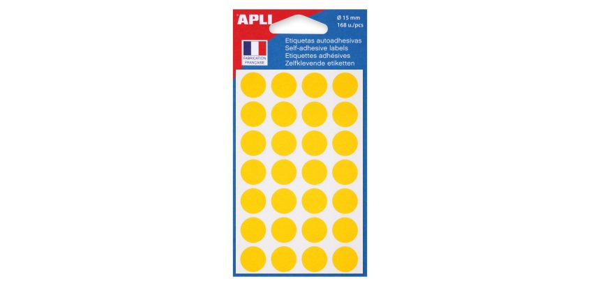 Pastilles adhésives Ø 15 mm couleurs - Pochette de 168 gommettes