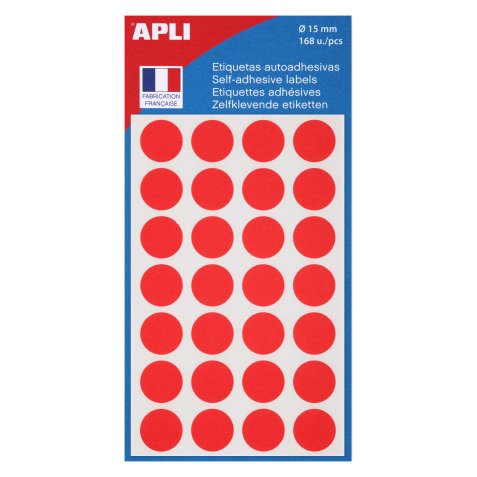 APLI Labels red agipa round 15 mm 168 Pieces