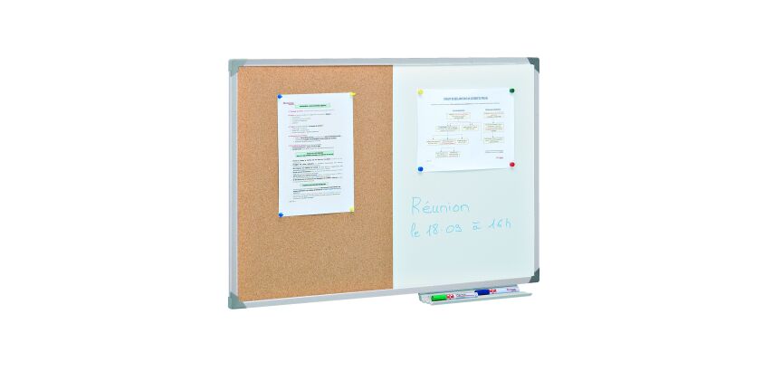 Tableau bivalent cadre aluminium - 90 x 60 cm