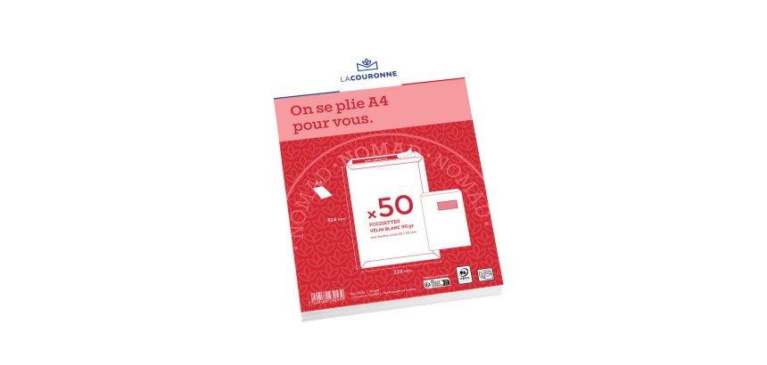 Sobre satinado blanco 229 x 324 mm La Couronne 90 g con ventana 50 x 110 mm - Caja de 50