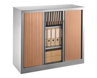 Armoire hauteur comptoir à rideaux monoblocs Eco-conçues 100 x 120 cm aluminium-merisier