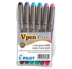 Bolígrafo Pilot V-Pen Silver Design escritura media - Paquete de 6 colores divertidos