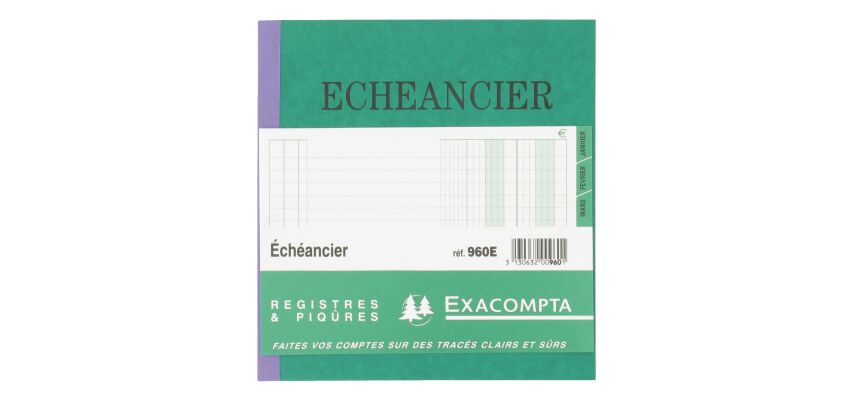 Registre standard échéancier 2 colonnes Exacompta 960E, 19 x 21 cm 72 pages