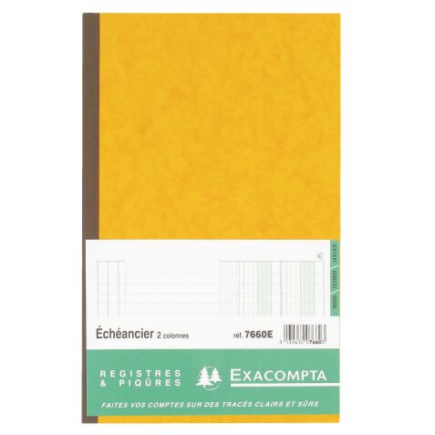 Registre standard échéancier 2 colonnes Exacompta 7660E, 19,5 x 32 cm 72 pages