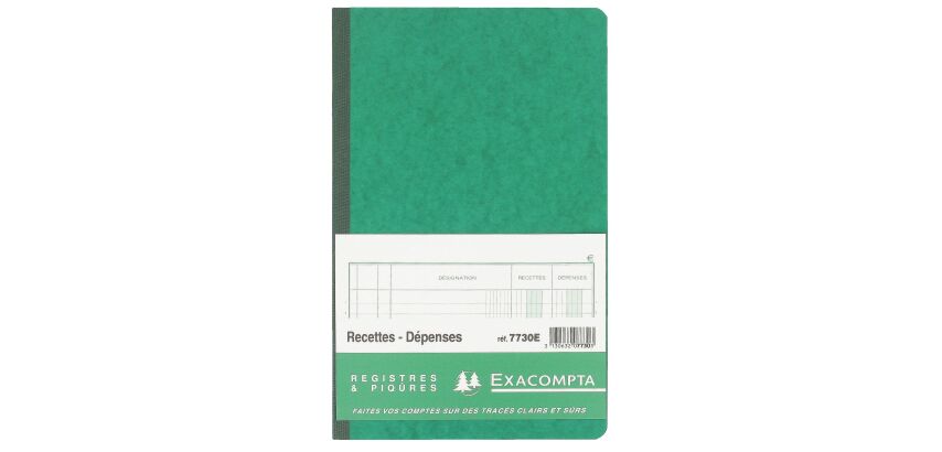 Registre piqûre recettes - dépenses 2 colonnes Exacompta 7730