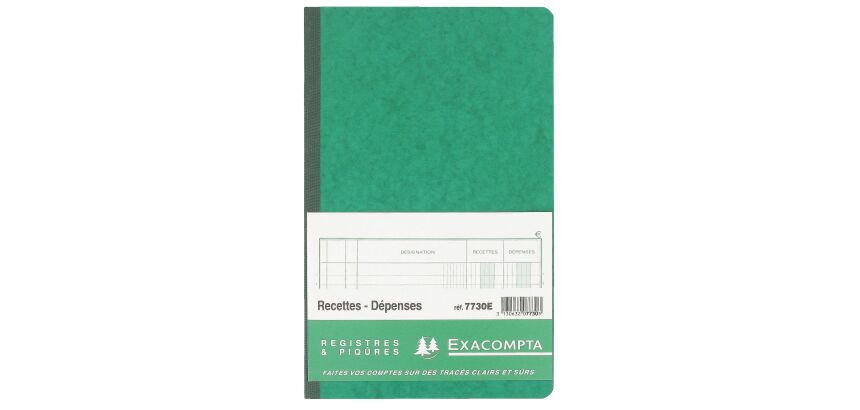Registre piqûre recettes - dépenses 2 colonnes Exacompta 7730
