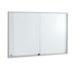 Vitrine d'intérieur portes coulissantes fond laqué gris clair H 65 x L 90 cm - 8 feuilles A4