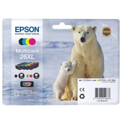 Epson 26XL Pack 4 cartuchos originales negro + tricolor alta capacidad (500 + 3 x 700)