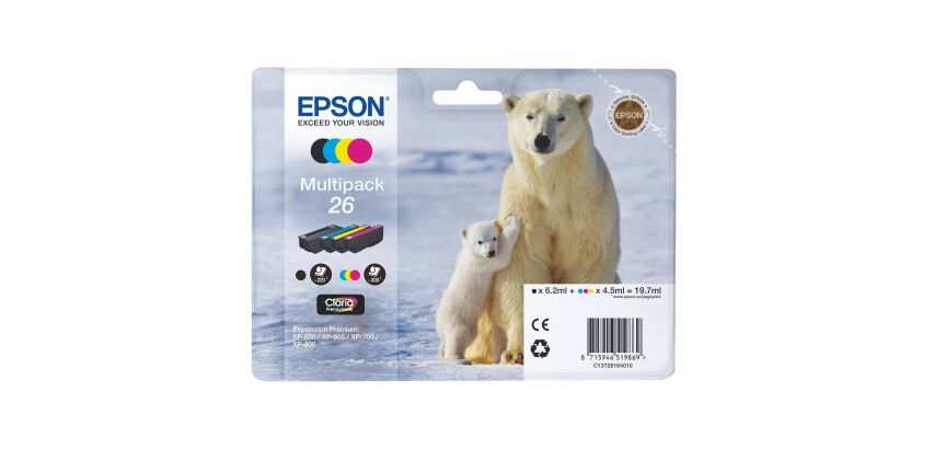 Pack von 4 Cartridges Epson 26 Schwarz + Farbig