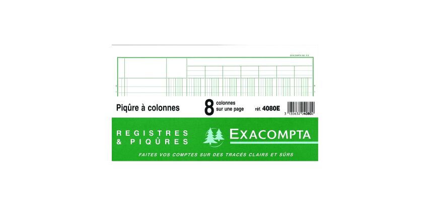 Registre 8 colonnes Exacompta 4080E, 25 x 32 cm 80 pages