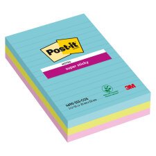 Notes lignées repositionnables couleurs Cosmic Super Sticky Post-it 101 x 152 mm assortis - bloc de 90 feuilles